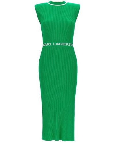 Karl Lagerfeld Logo-waist Knitted Dress - Green