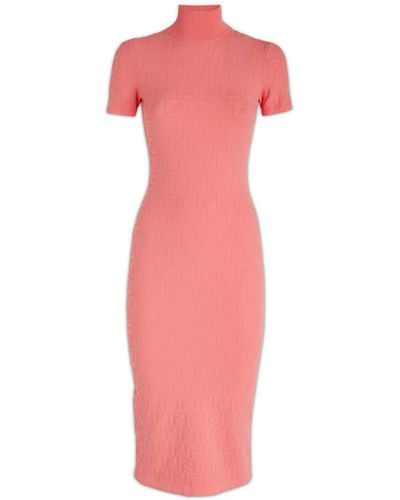 Fendi Monogrammed Turtleneck Dress - Pink
