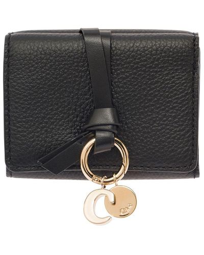 Chloé 'Alphabet' Tri-Fold Wallet With Charm And Leather Link - Black