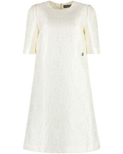 Dolce & Gabbana Floral Jacquard Fabric Dress - White