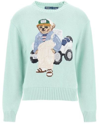 Ralph Lauren Polo Bear-intarsia Cotton Knitted Jumper - Green