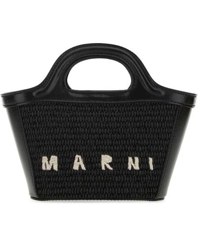 Marni Raffia And Leather Tropiacalia Micro Satchel Bag - Black