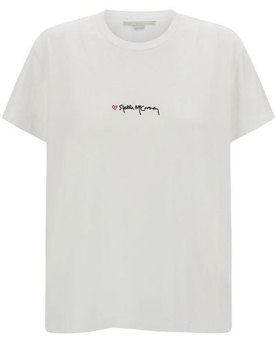 Stella McCartney White Crewneck T-shirt With Embroidered Logo At The Front In Cotton Woman