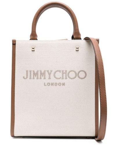 Jimmy Choo Avenue Tote N/s Canvas And Leather Tote Bag - Natural