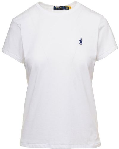 Polo Ralph Lauren Crewneck T-shirt With Contrasting Logo Embrodery In Cotton Woman - White