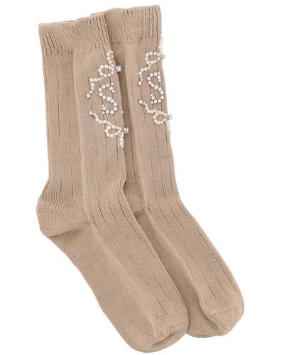 Simone Rocha Imone Rocha Sr Socks With Pearls And Crystals - Natural