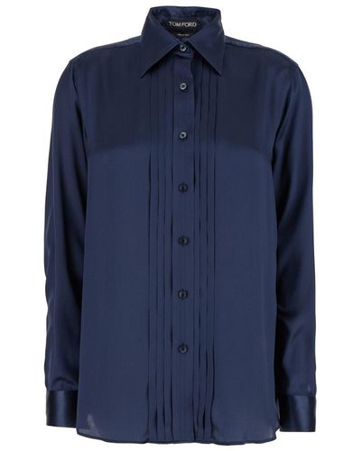 Tom Ford Shirt With Pleats - Blue