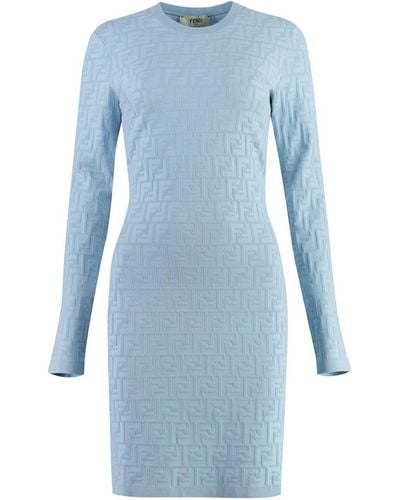 Fendi Jacquard Knit Mini-Dress - Blue