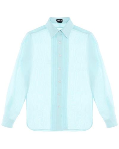 Tom Ford Silk Shirt With Plastron - Blue