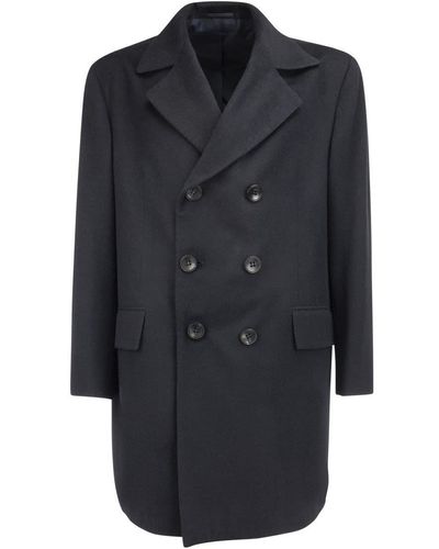 Kiton Double-Breasted Cashmere Coat - Black