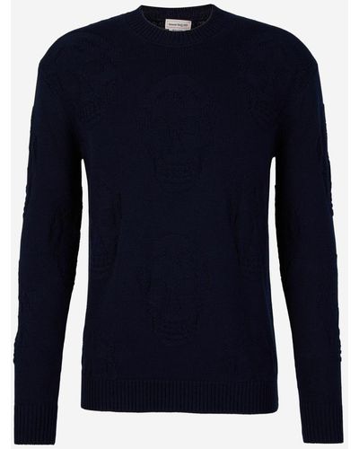 Alexander McQueen Skull Cotton Sweater - Blue