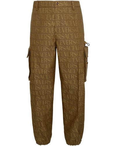 Versace Brown Cotton Blend Trousers - Green