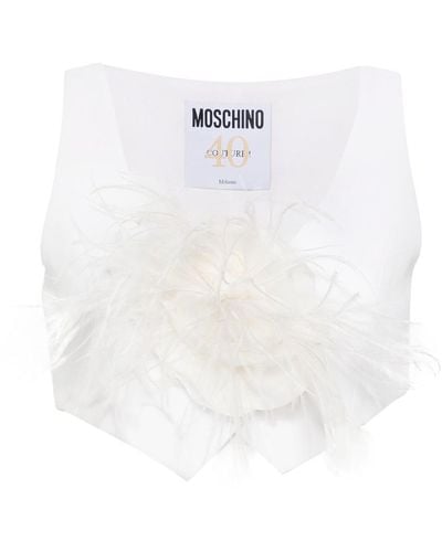 Moschino Short Vest With Floral Brooch - White