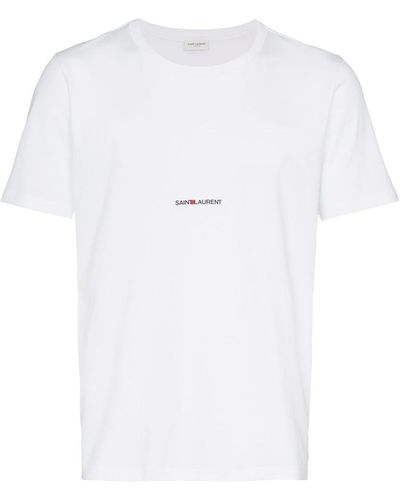 Saint Laurent Logo-print Crewneck Cotton-jersey T-shirt - White