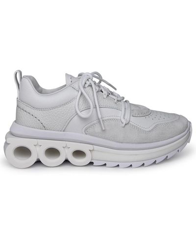 Ferragamo White Leather Sneakers - Gray
