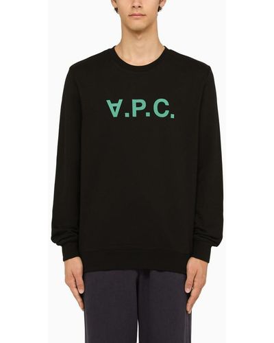 A.P.C. Black Crewneck Sweatshirt With Green Logo