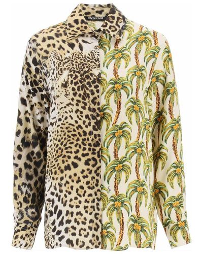 Roberto Cavalli Jaguar And Palm Tree Printed Shirt - Natural