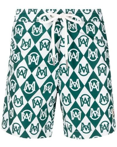 Moncler Monogram-print Swim Shorts - Green