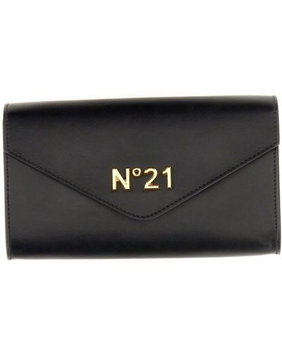 N°21 Wallet With Chain And Logo - Black