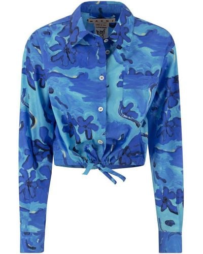 Marni Cotton Shirt With Drawstring - Blue