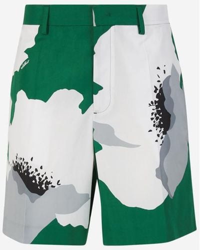 Valentino Flower Portrait Motif Bermuda Shorts - Green