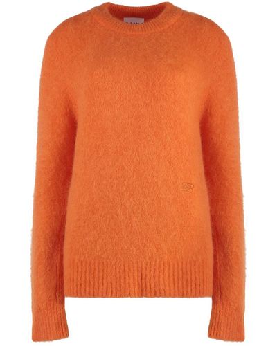 Ganni Wool-Blend Crew-Neck Sweater - Orange