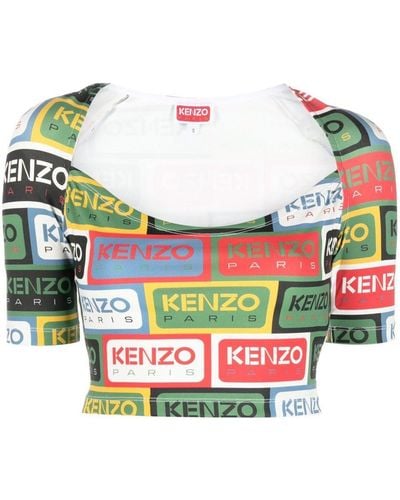 KENZO Crop Top With Logo Print - Blue