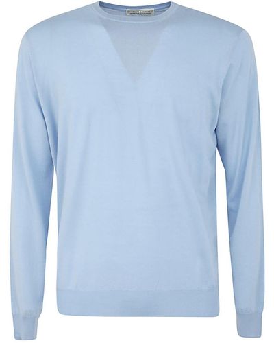 FILIPPO DE LAURENTIIS Wool Silk Cashmere Long Sleeves Crew Neck Sweater - Blue