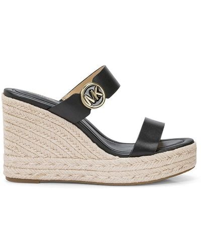 Michael Kors Lucinda Wedge Sandals With Double Leather Strap - Natural