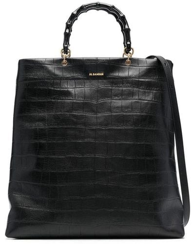Jil Sander Leather Tote Bag With Bamboo - Black