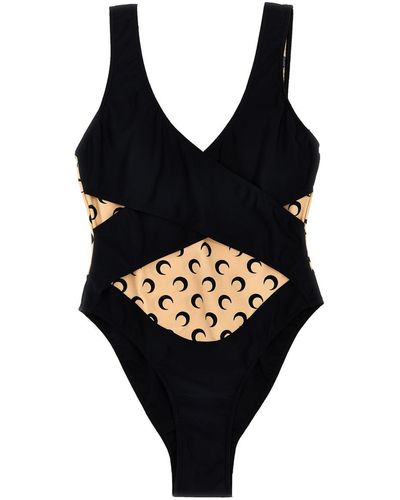 Marine Serre 'All Over Moon' One-Piece Swimsuit - Black