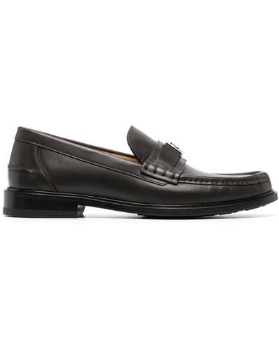Fendi Ff-plaque Leather Squared Loafers - Black
