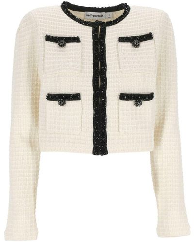 Self-Portrait Textured Knit Cardigan - Natural