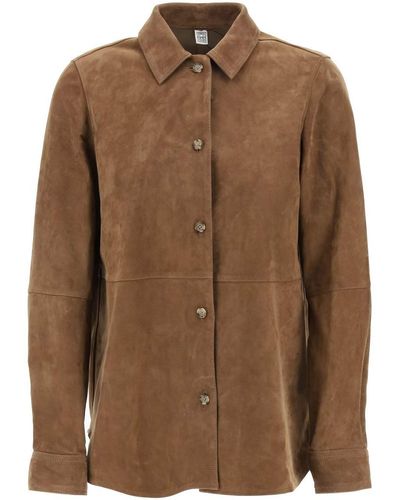 Totême Toteme Suede Leather Overshirt For - Brown