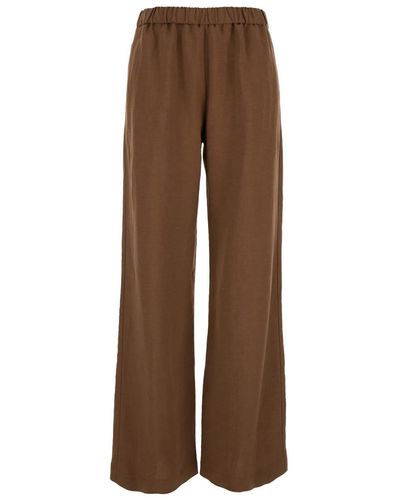Plain Pants With Elastic Waistband - Brown