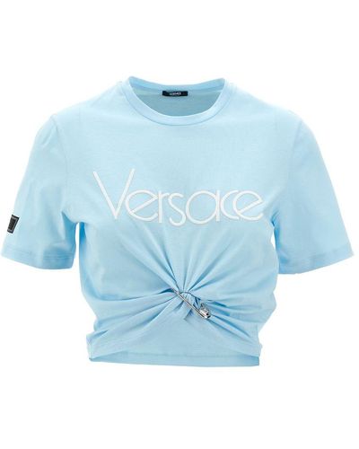 Versace Cropped T-Shirt With Print - Blue