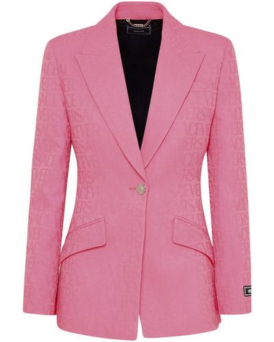 Versace Rose Virgin Wool Blazer Jacket - Pink