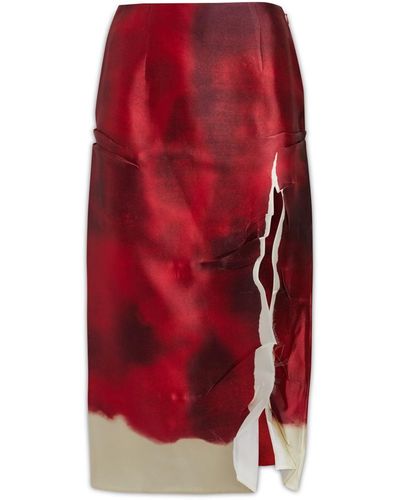 Prada Pattern-printed Raw-cut Edge Pencil Skirt - Red