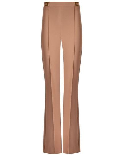 Elisabetta Franchi Nude Palazzo Pants With Logo - Brown
