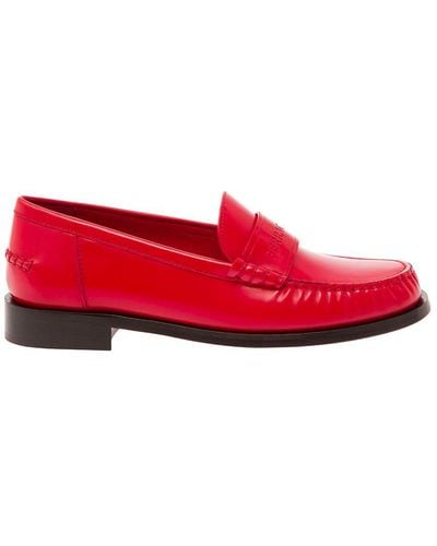 Ferragamo Loafers With Embossed Logo In Smooth Leather - Red