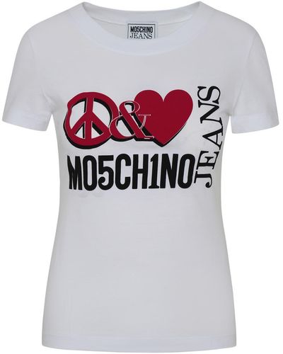 Moschino Jeans White Cotton T-shirt - Gray