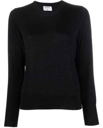 Filippa K R-neck Fine-knit Sweater - Black