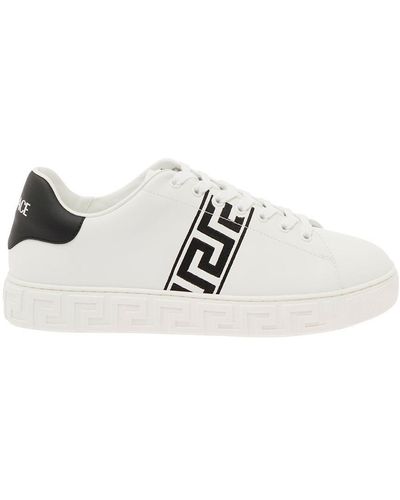 Versace 'New Greca' Low Top Sneakers With Logo Detail - White