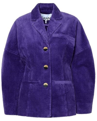 Ganni Cotton-blend Corduroy Blazer - Purple