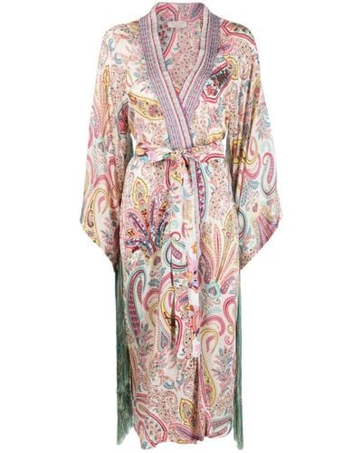 Anjuna Embroidered Silk Long Kimono - Multicolor