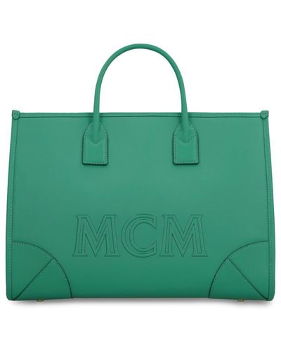 MCM München Leather Tote - Green