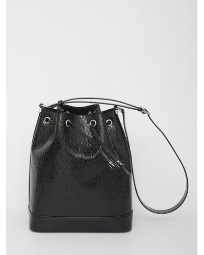 Saint Laurent Monogram Raffia Bucket Bag - Black
