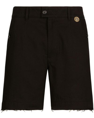 Dolce & Gabbana Frayed-hem Twill Bermuda Shorts - Black