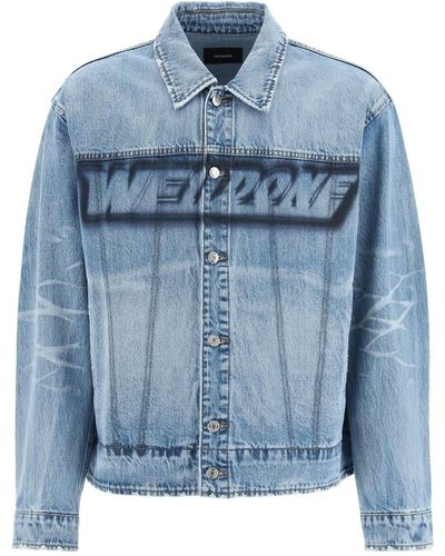 we11done Denim Jacket With Laser Print - Blue