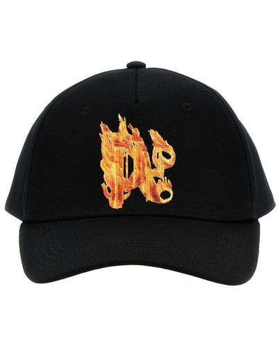 Palm Angels Burning Monogram Baseball Cap - Black